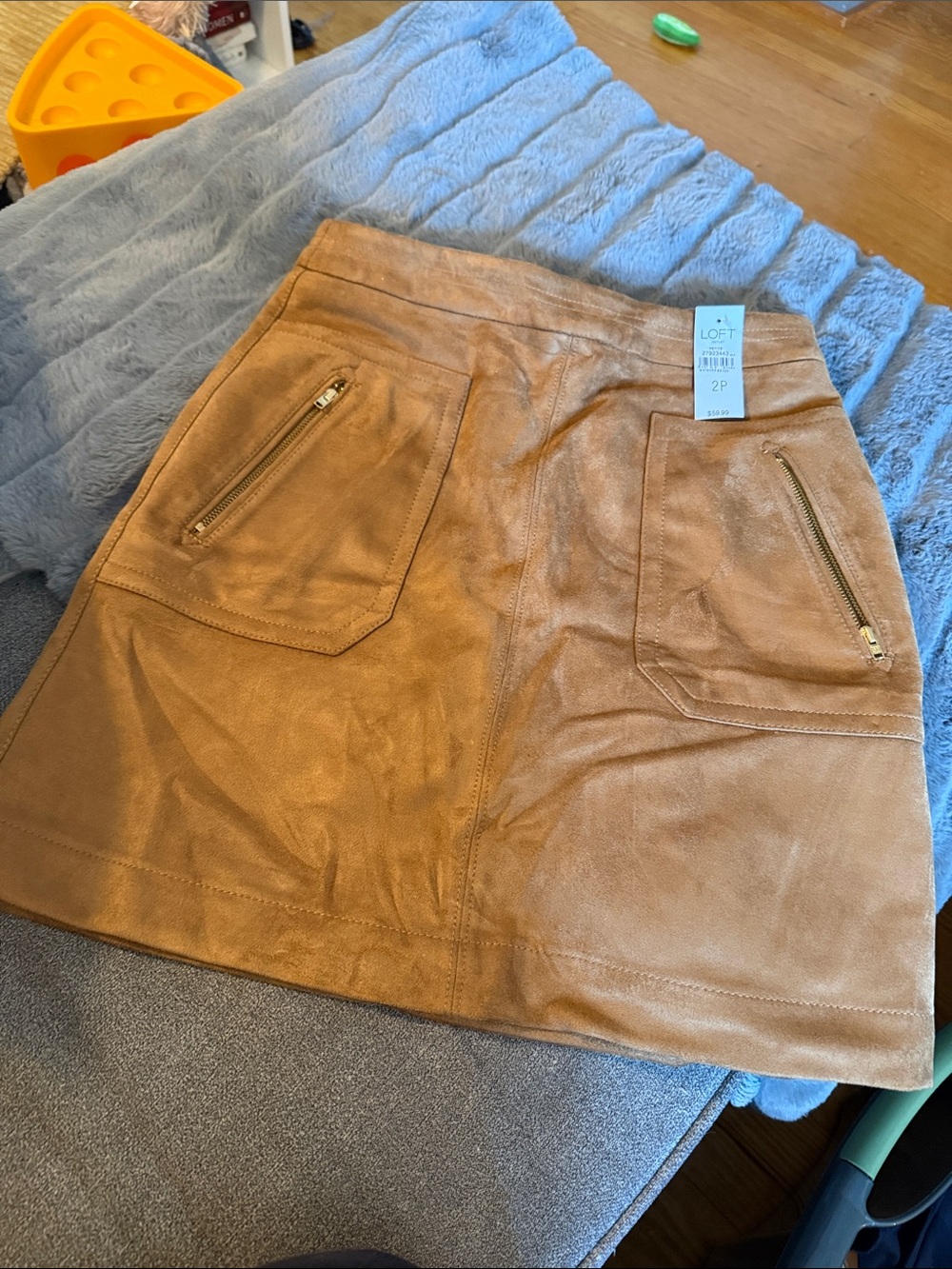 LOFT Camel/Tan Suede Mini Skirt with Zip Pocket Details